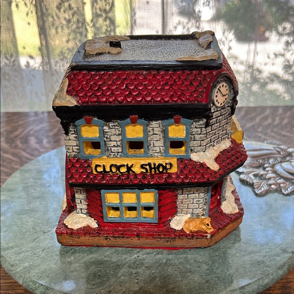 Adorable Charming Red Clock Shop Figurine circa 1991